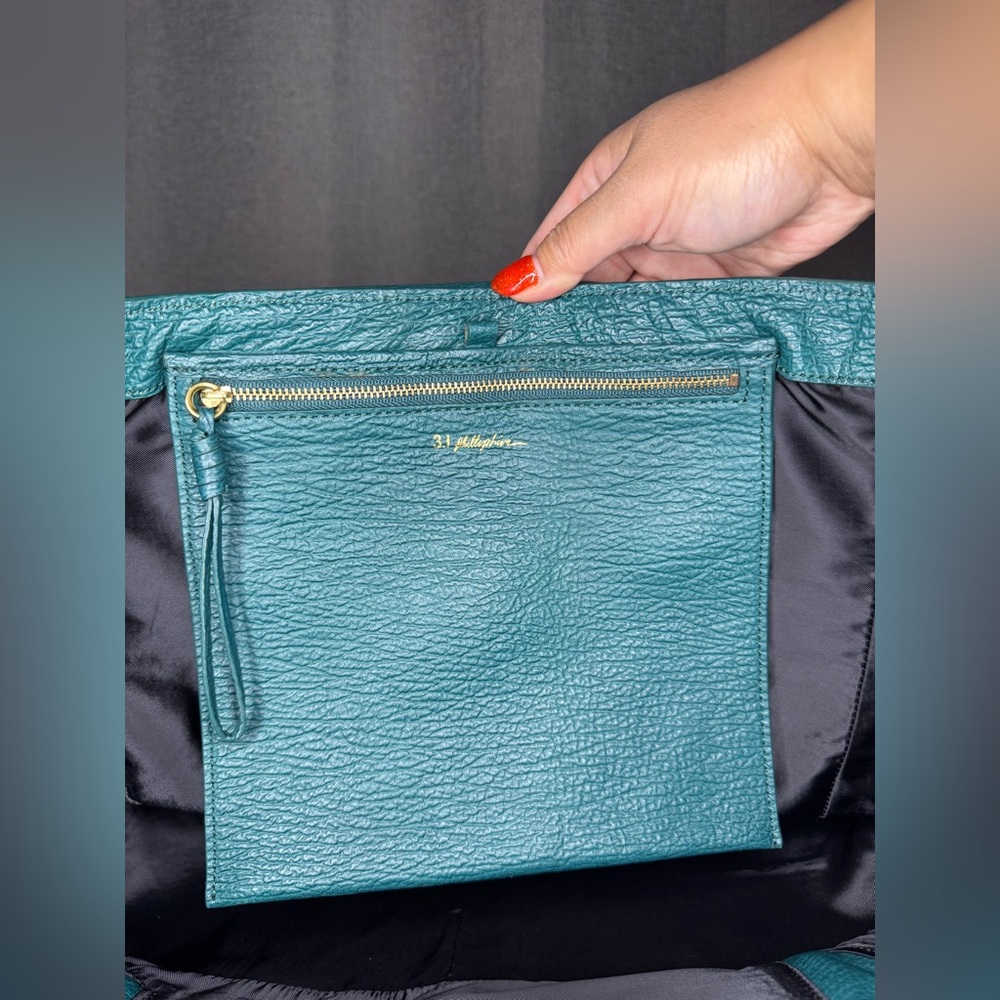 3.1 Philip Lim Pashli Top Handle Leather Satchel Bag in Dark Teal - Picture 14 of 16